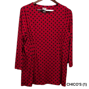 Chico’s red and black dots blouse size 1 GUC..